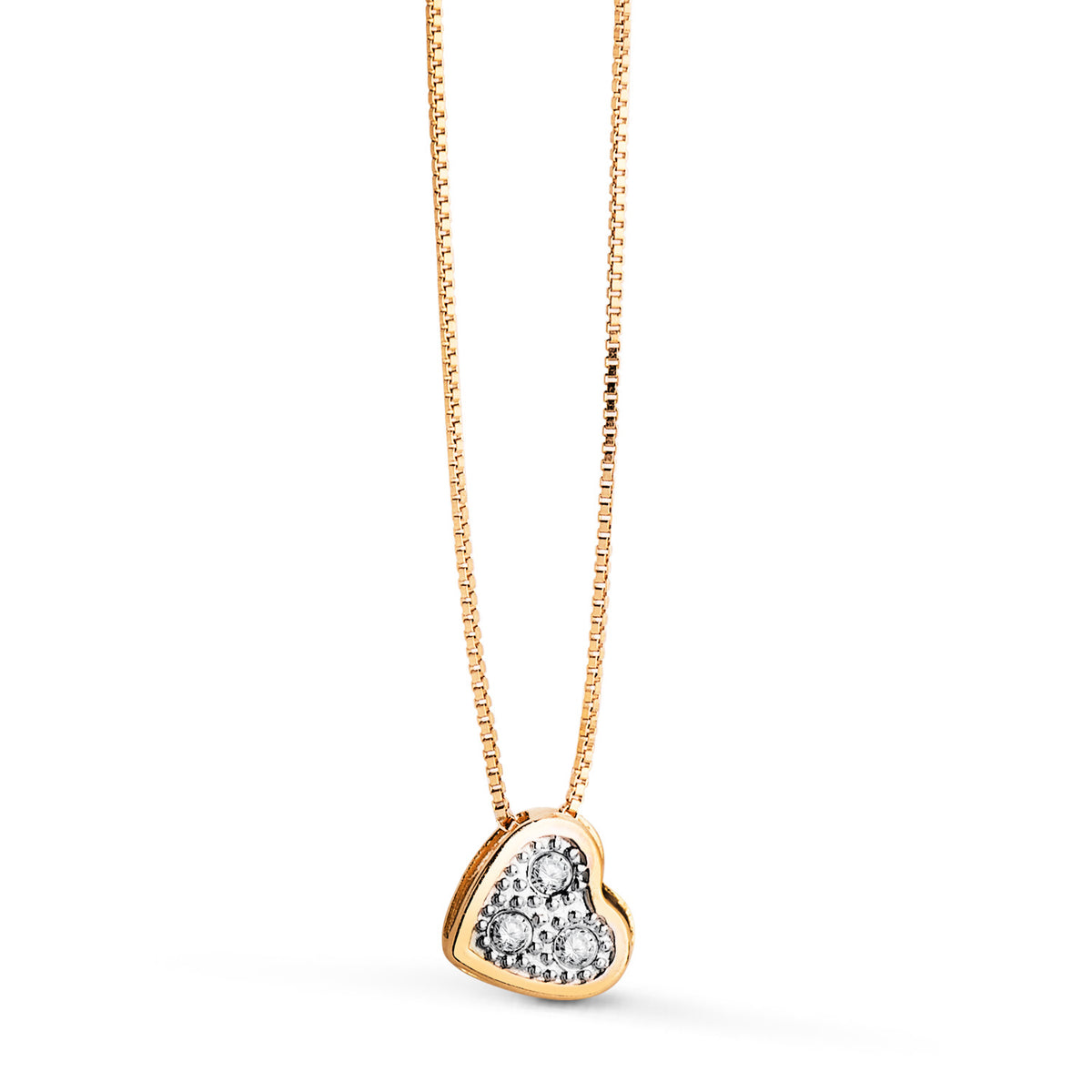 Collar Bicolor Corazon con Circonitas 5 mm Cadena 42 cm C. Amor 18K