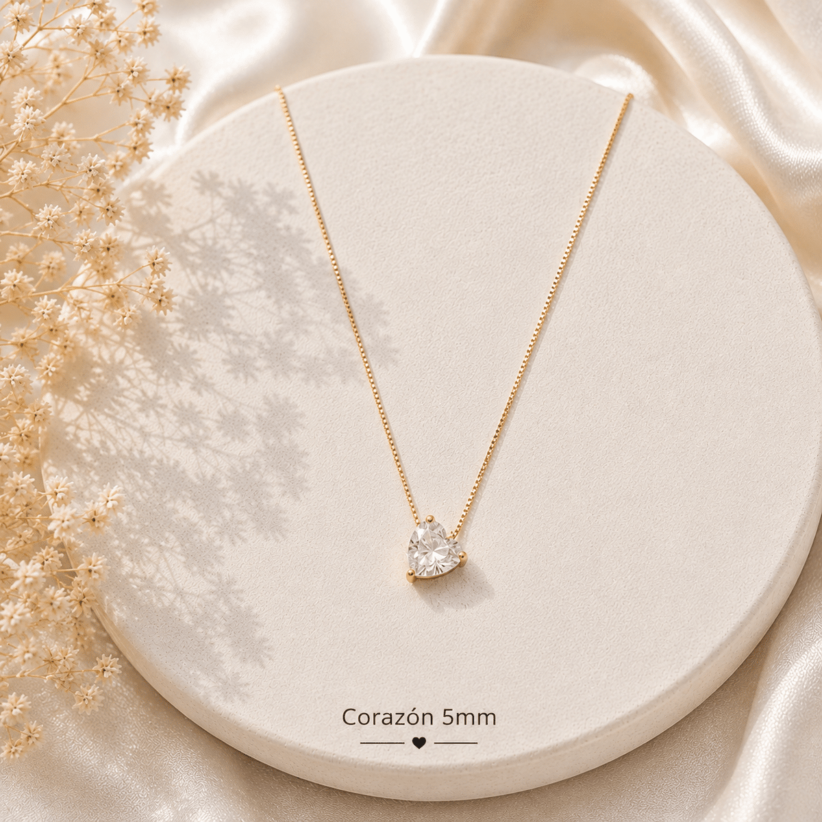 Collar punto de luz corazón de plata de ley con baño de oro de 14 quilates - Joyería Zafir