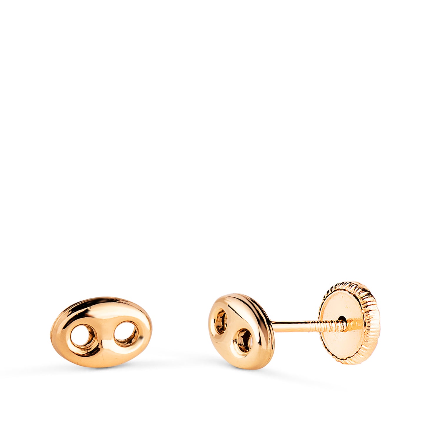 18K PENDIENTES ORO AMARILLO NUDO DE BARCO EN BRILLO. MEDIDA: 6 X 4 MM. CIERRE TUERCA