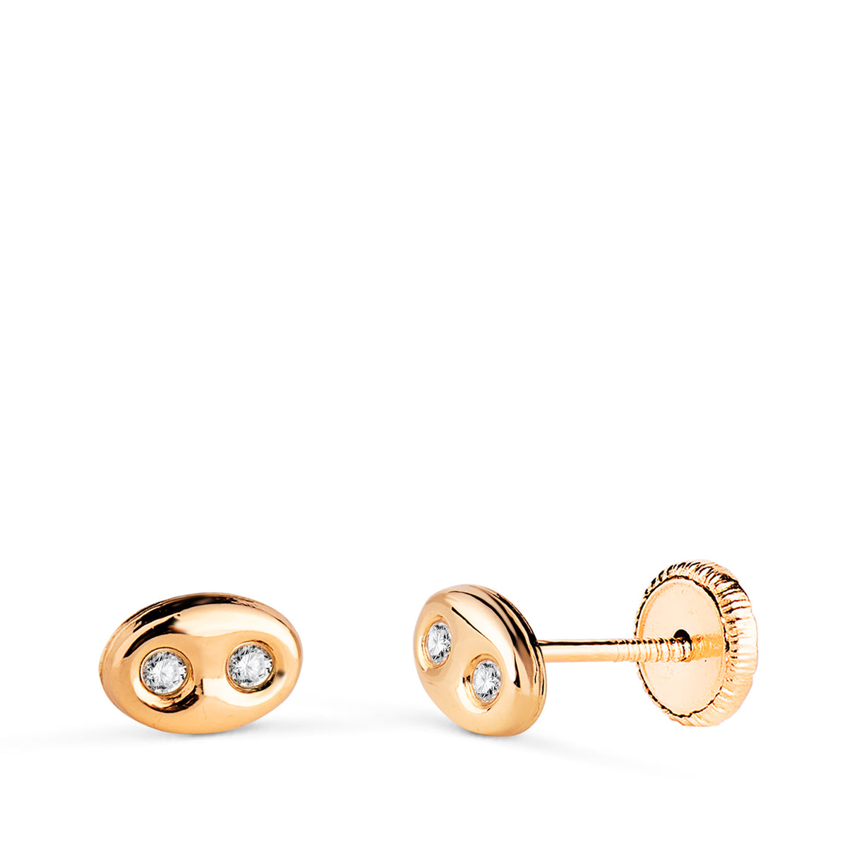 Pendientes Nudo de Barco con Circonitas. Medida: 6 x 4 mm. Cierre Tuerca de oro amarillo 18K