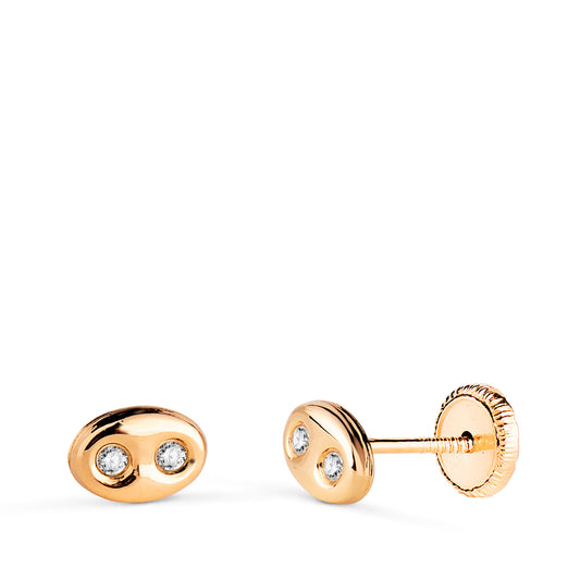 Pendientes Nudo de Barco con Circonitas. Medida: 6 x 4 mm. Cierre Tuerca de oro amarillo 18K