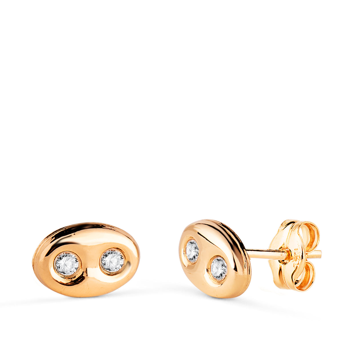 Pendientes Nudo de Barco con Circonitas. Medida: 8 x 5,5 mm. de oro amarillo 18K