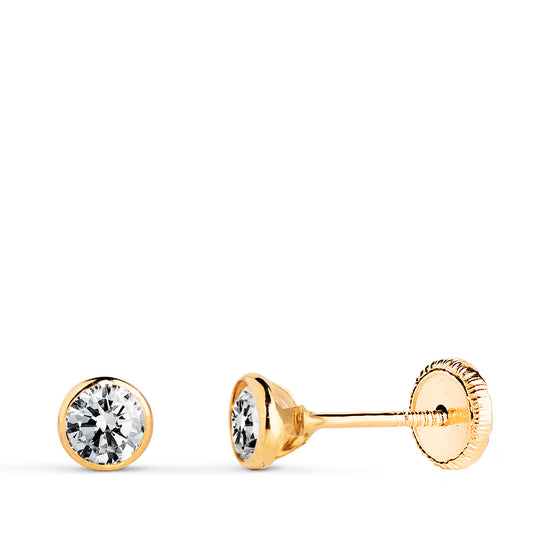 18K PENDIENTES ORO AMARILLO CHATON REDONDO BOCEL CON CIRCONITA. MEDIDA: 4 MM. CIERRE TUERCA