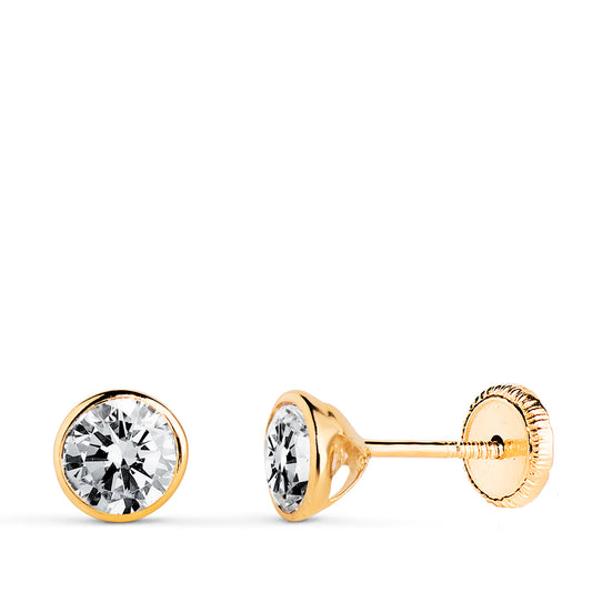 18K PENDIENTES ORO AMARILLO CHATON REDONDO BOCEL CON CIRCONITA. MEDIDA: 5 MM. CIERRE TUERCA