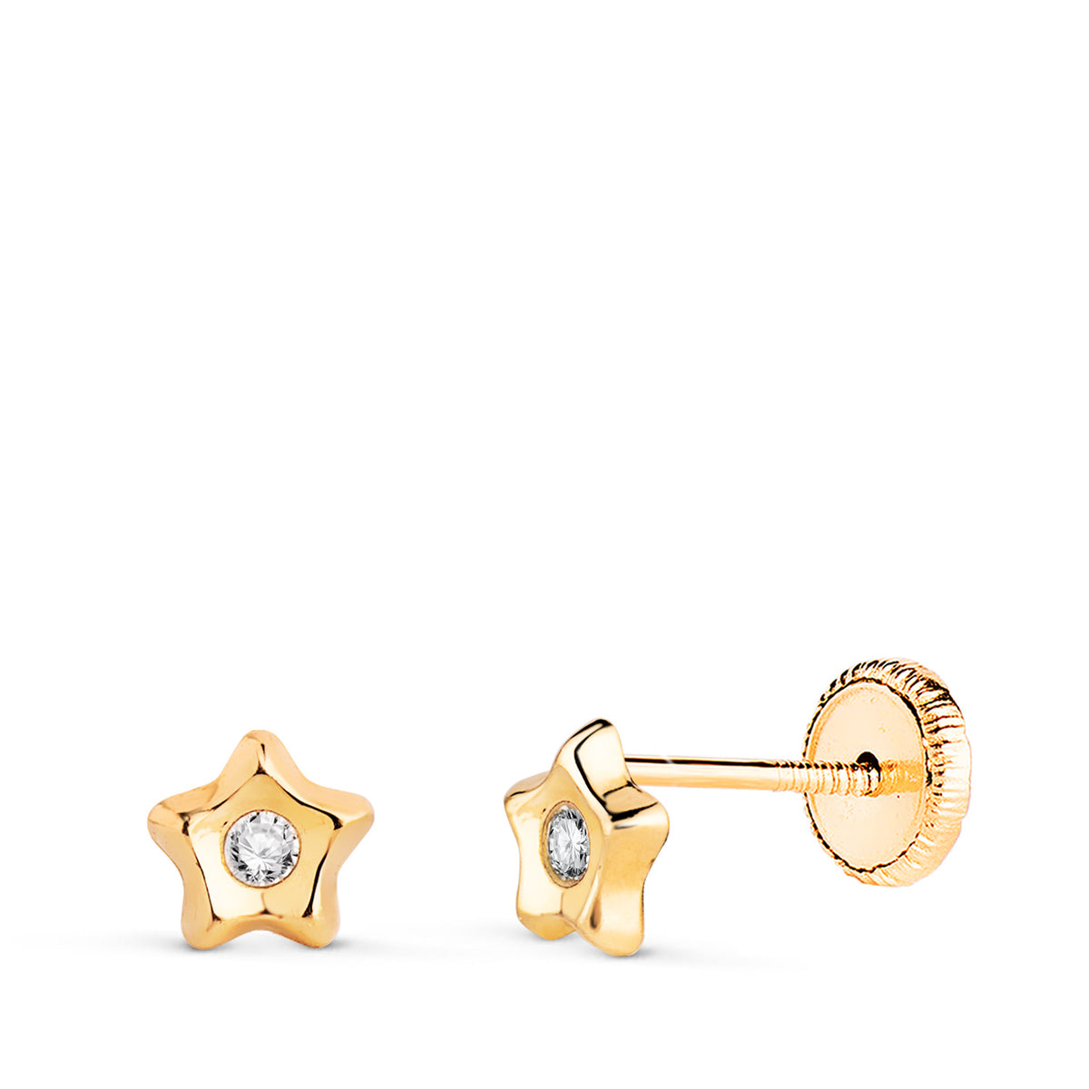 Pendientes Estrella con Circonita en Brillo. Medida: 5 x 5 mm. Cierre Tuerca de oro amarillo 18K