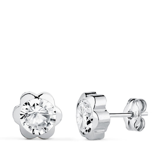 9K PENDIENTES ORO BLANCO MARGARITA LIGERA 6X6 MM CIERRE PRESION
