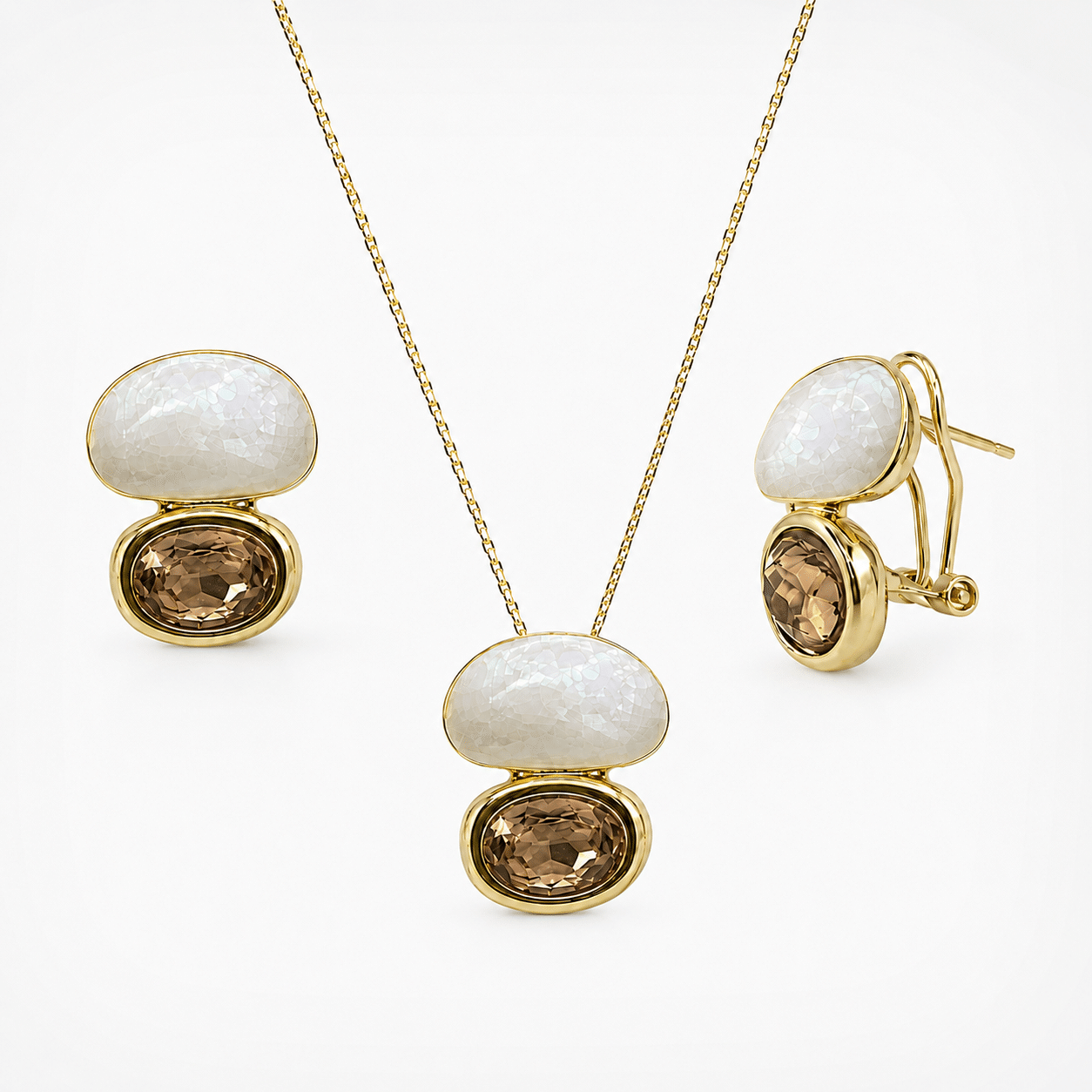 Set nàcar marròn de aleación de metales con baño de oro de 14 quilates - Joyería Zafir