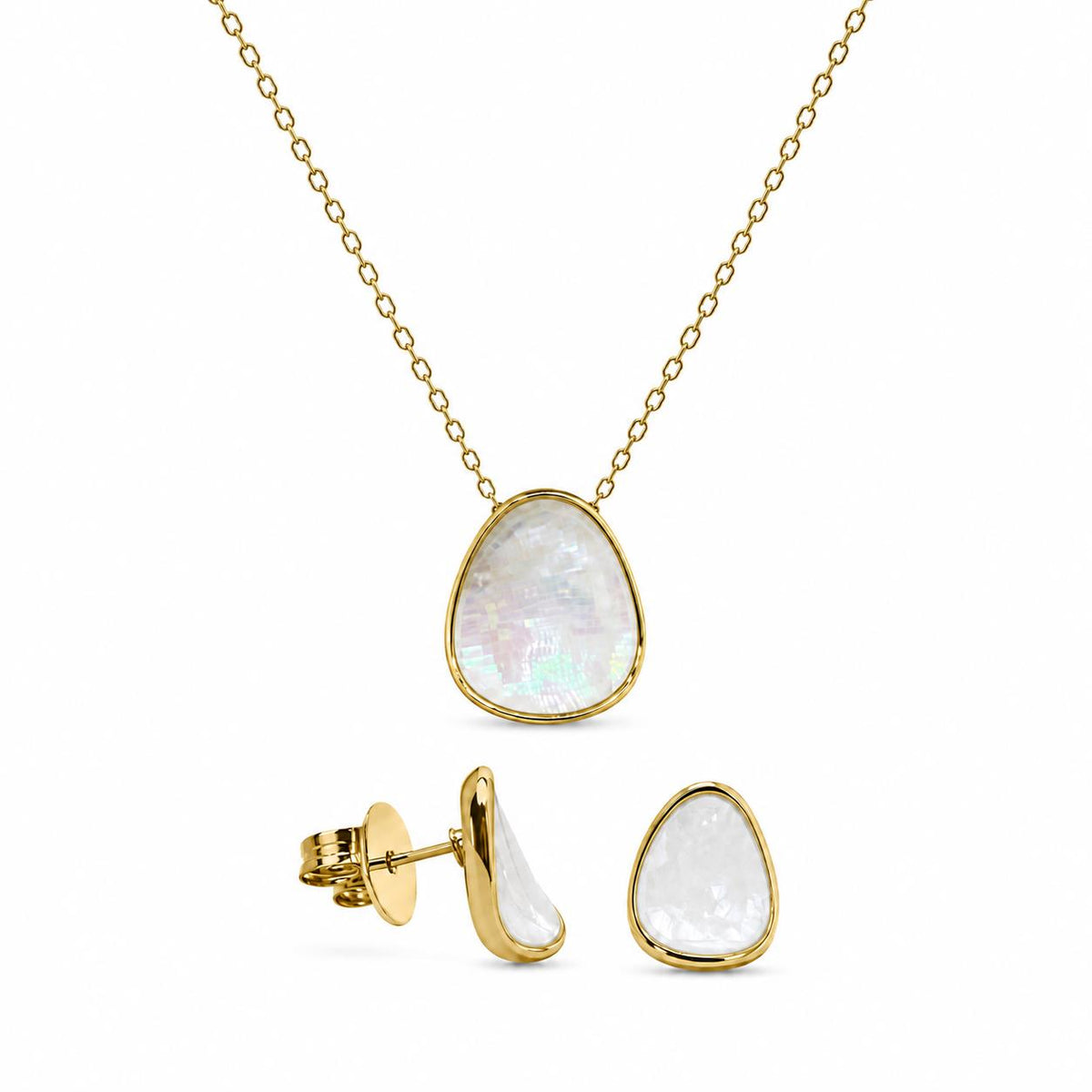 Conjunto nácar con baño de oro de 14 quilates - Joyería Zafir