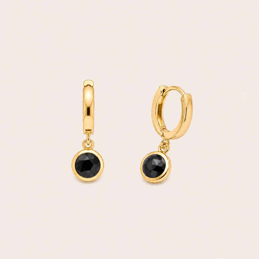 Pendiente Ónix negro de plata de ley con baño de oro de 14 quilates - Joyería Zafir