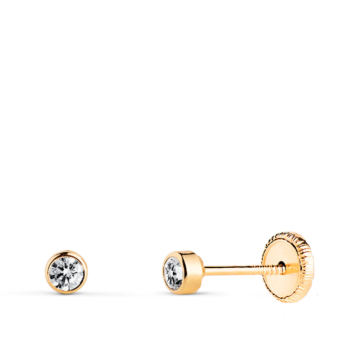 Pendientes Chaton Circonita Redondos Tuerca 3 mm de oro amarillo 18K