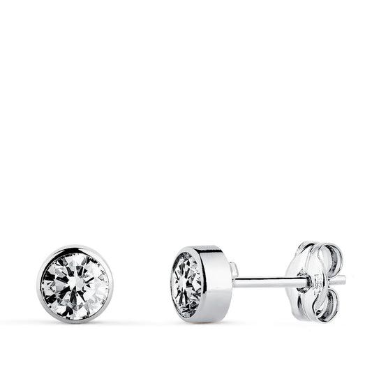 18K PENDIENTES CIRCONITA CHATON REDONDOS 5 MM ORO BLANCO PRESION