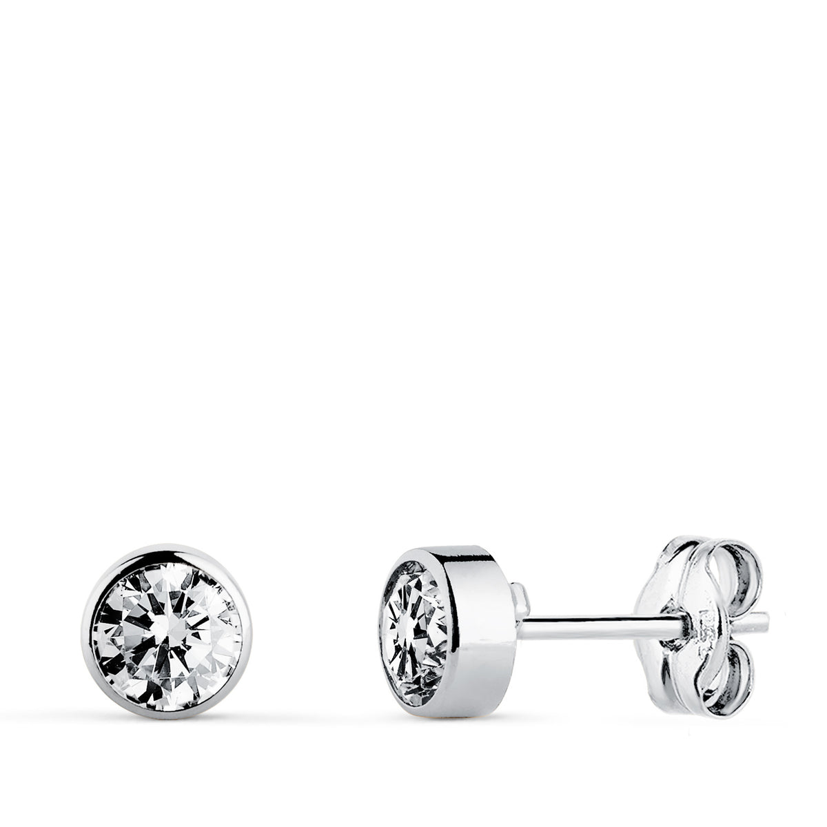 Pendientes Circonita Chaton Redondos 5 mm presión de oro blanco 18K