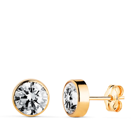 18K PENDIENTES ORO AMARILLO CHATON REDONDO CIRCONITA 7 MM CIERRE PRESION
