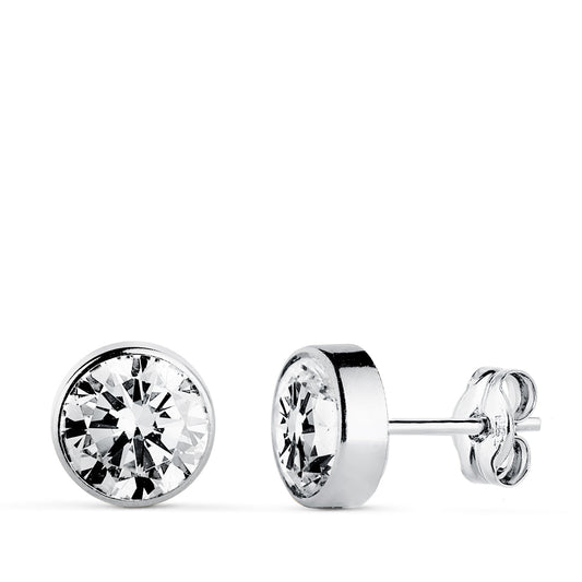 9K PENDIENTES ORO BLANCO 7 MM CHATON CIRCONITA CIERRE PRESION