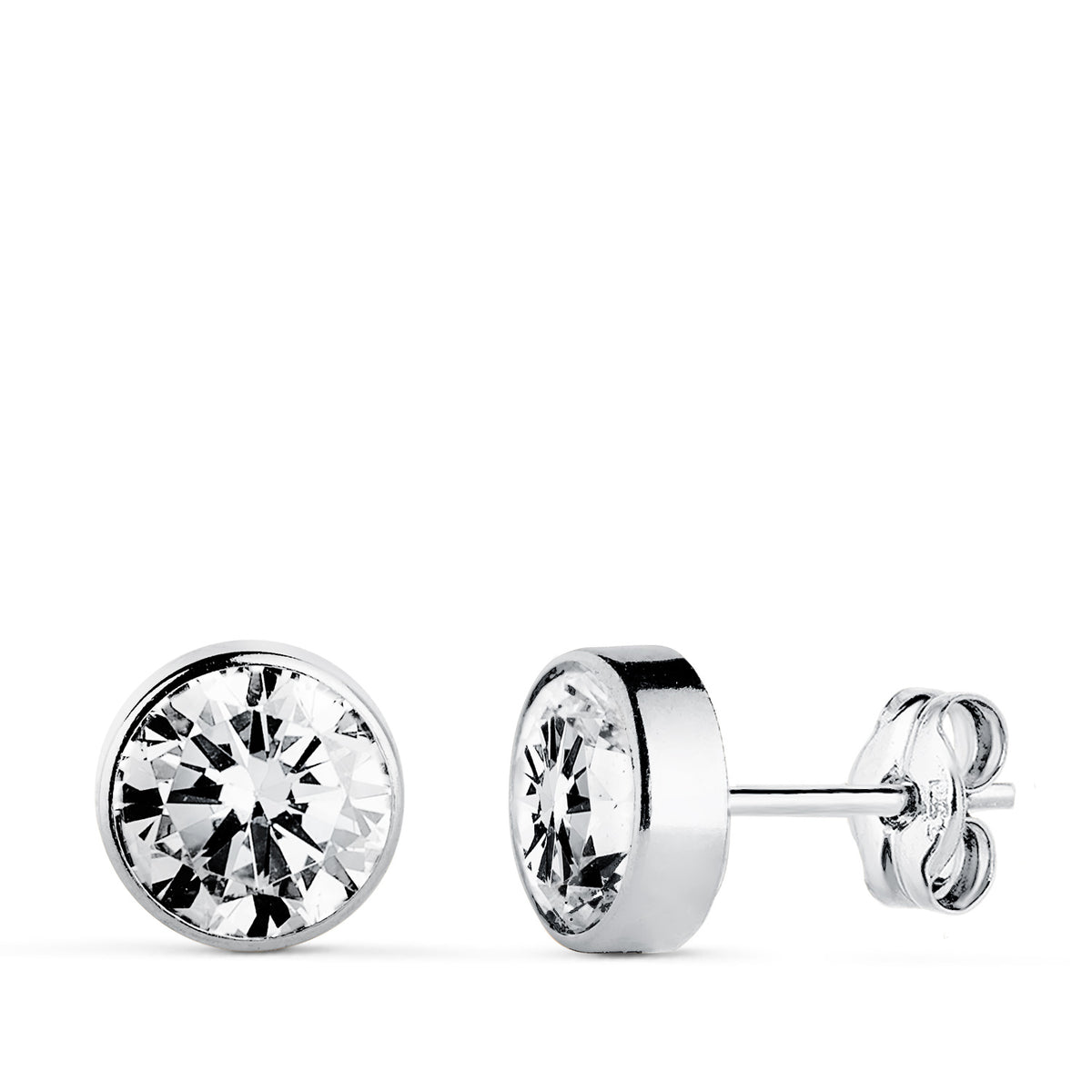 Pendientes Circonita Chaton Redondos 7 mm presión de oro blanco 18K