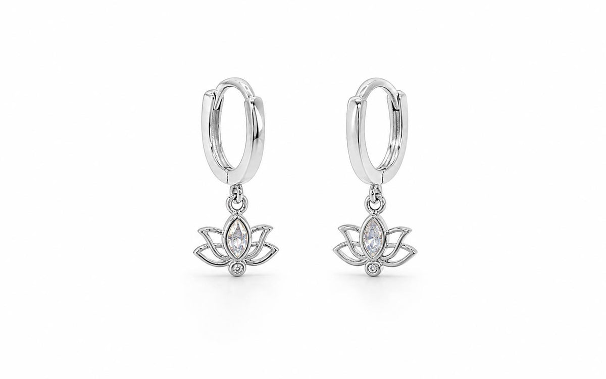Pendientes flor de loto aro de plata de ley - Joyería Zafir