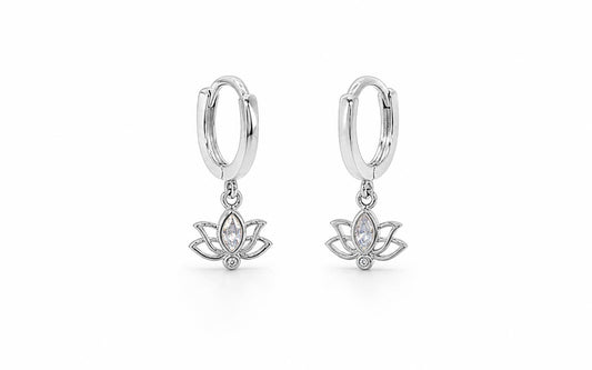 Pendientes flor de loto aro de plata de ley - Joyería Zafir