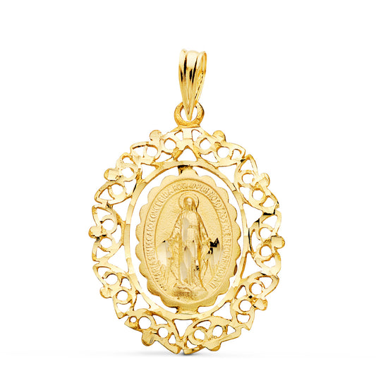18K MEDALLA ORO AMARILLO VIRGEN DE LA MILAGROSA CERCO. MEDIDA: 28X21 MM