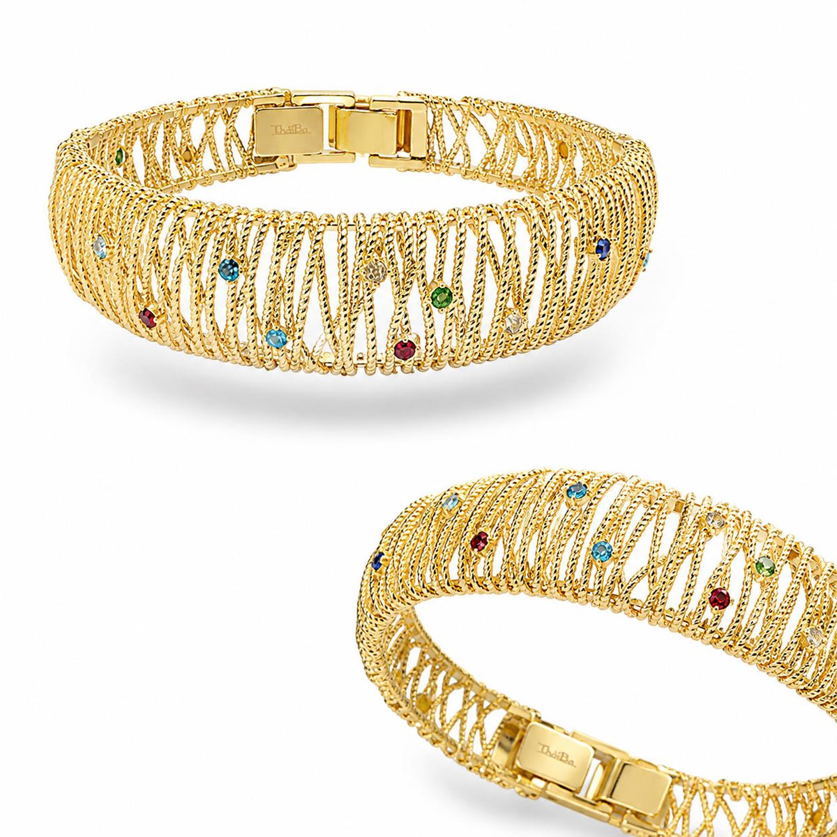 Pulsera rígida destellos de aleación de metales con baño de oro de 14 quilates - Joyería Zafir