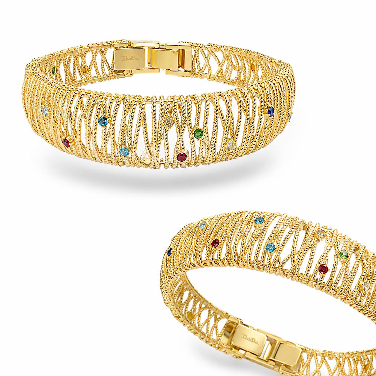 Pulsera rígida destellos de aleación de metales con baño de oro de 14 quilates - Joyería Zafir