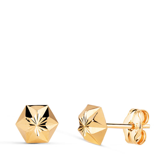 18K PENDIENTES ORO AMARILLO CLAVO ESTRELLA TALLADOS. MEDIDA: 7 X 6 MM. CIERRE PRESION