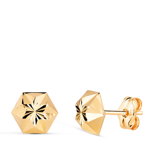 18K PENDIENTES ORO AMARILLO CLAVO ESTRELLA TALLADOS. MEDIDA: 8 X 7 MM. CIERRE PRESION