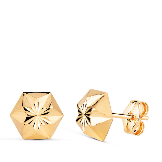 18K PENDIENTES ORO AMARILLO CLAVO ESTRELLA TALLADOS. MEDIDA: 9 X 8 MM. CIERRE PRESION