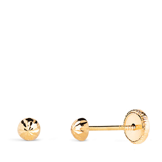 Pendientes Media Bola Tallada Hueca. Ancho: 3 mm. Cierre Tuerca de oro amarillo 18K
