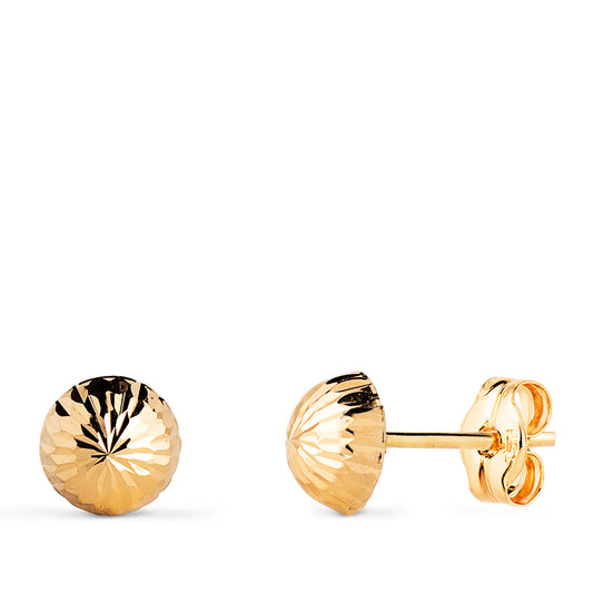 Pendientes Media Bola Tallada Hueca. Ancho: 6 mm. de oro amarillo 18K