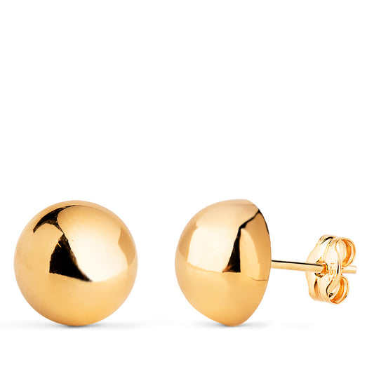 Pendientes Media Bola Lisa Hueca. Ancho: 10 mm. de oro amarillo 18K