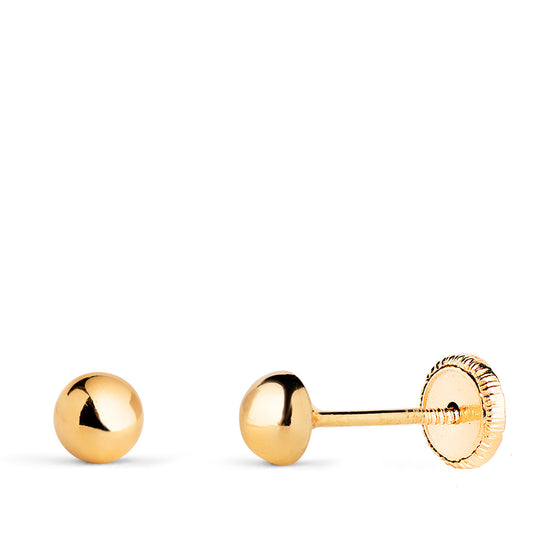 Pendientes Media Bola Lisa Hueca. Ancho: 4 mm. Cierre Tuerca de oro amarillo 18K