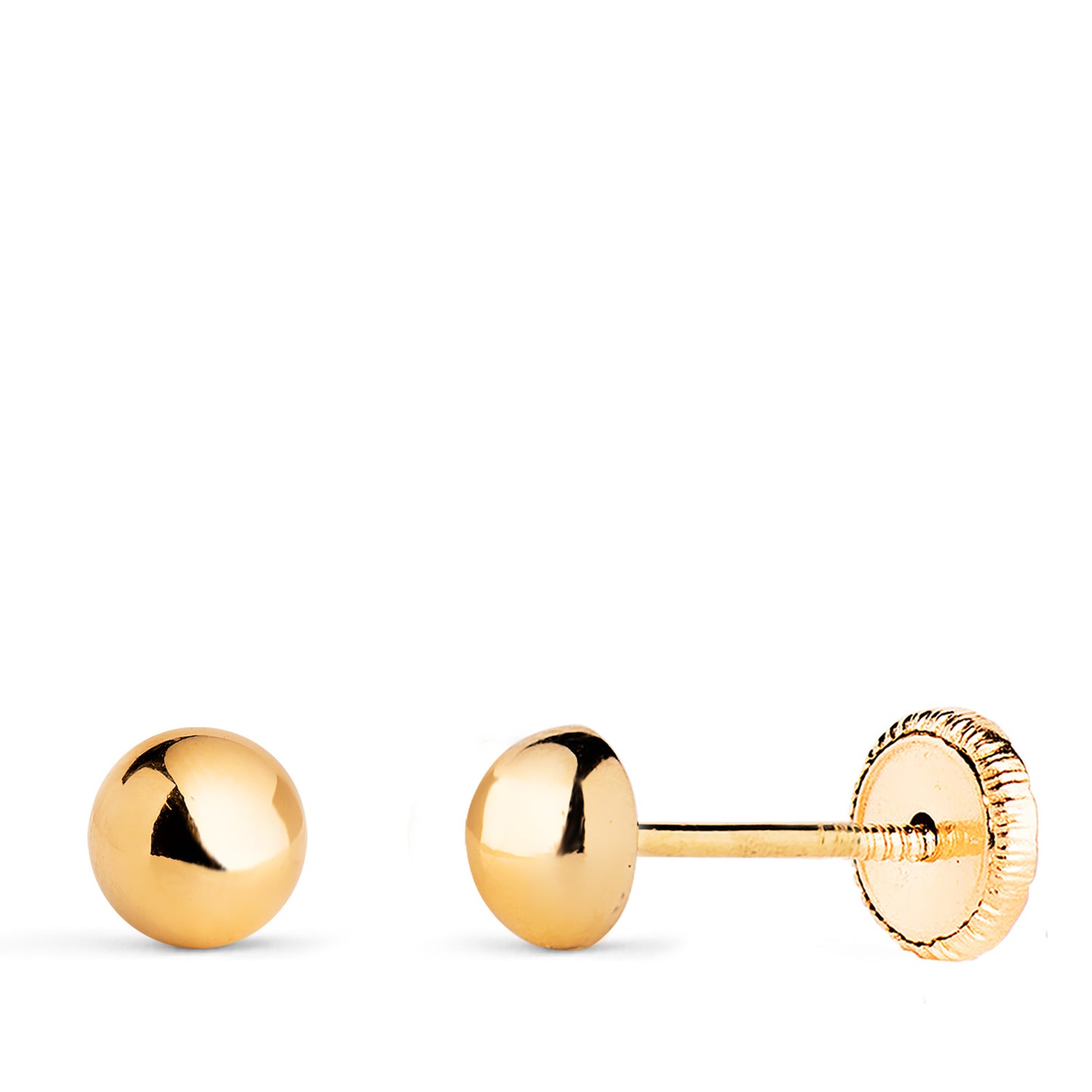 18K PENDIENTES ORO AMARILLO MEDIA BOLA LISA HUECA. ANCHO: 5 MM. CIERRE TUERCA
