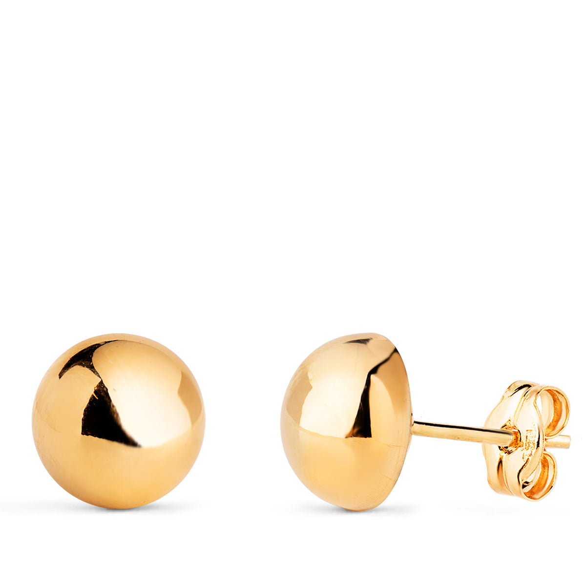 Pendientes Media Bola Lisa Hueca. Ancho: 8 mm. de oro amarillo 18K