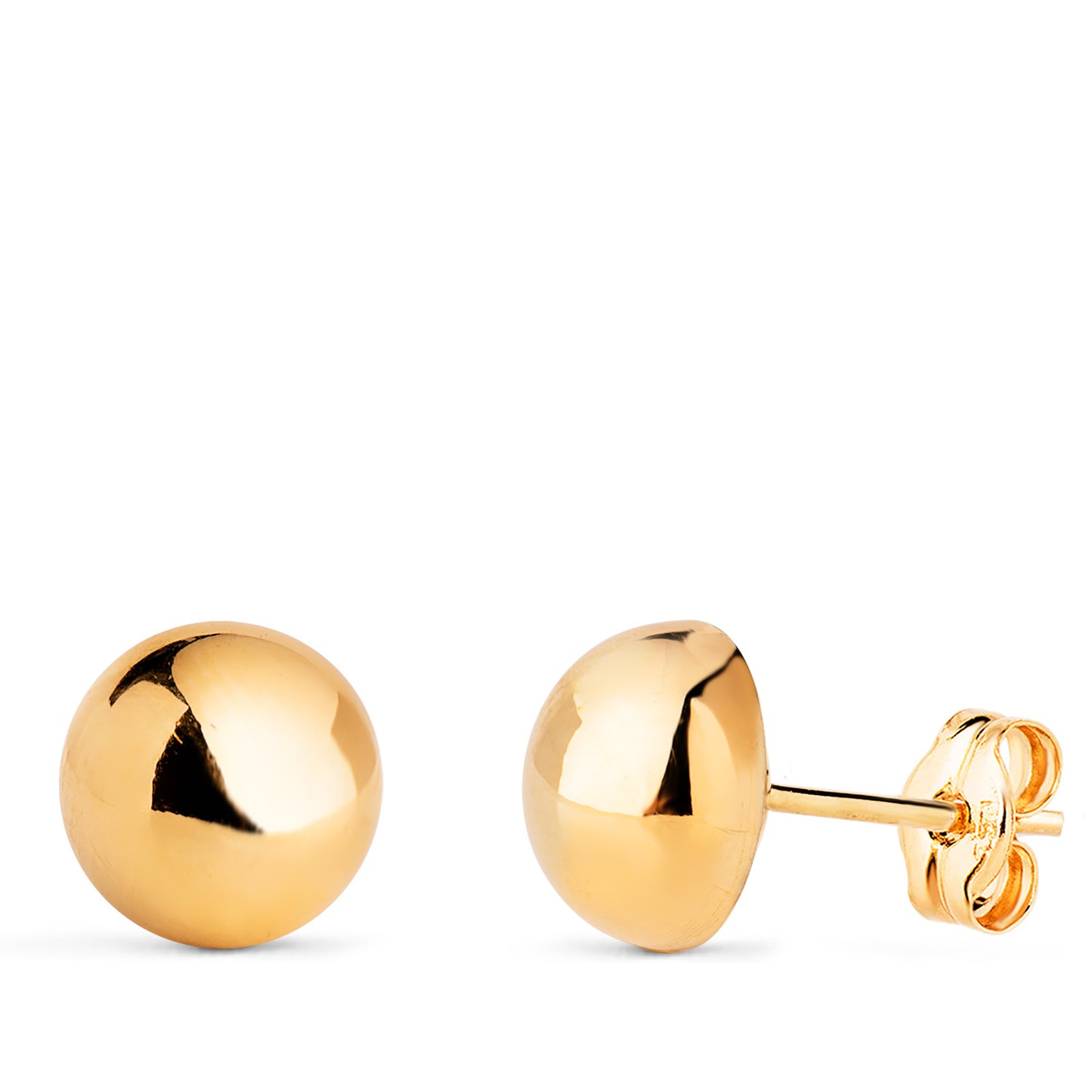 18K PENDIENTES ORO AMARILLO MEDIA BOLA LISA HUECA. ANCHO: 8 MM. CIERRE PRESION