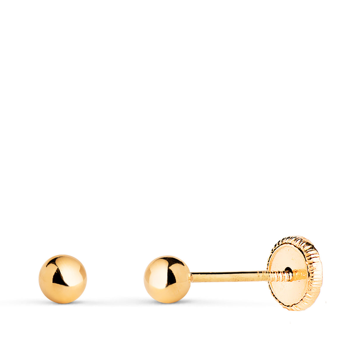 Pendientes Bola Lisa Brilla Hueca. Ancho: 3 mm. Cierre Tuerca de oro amarillo 18K