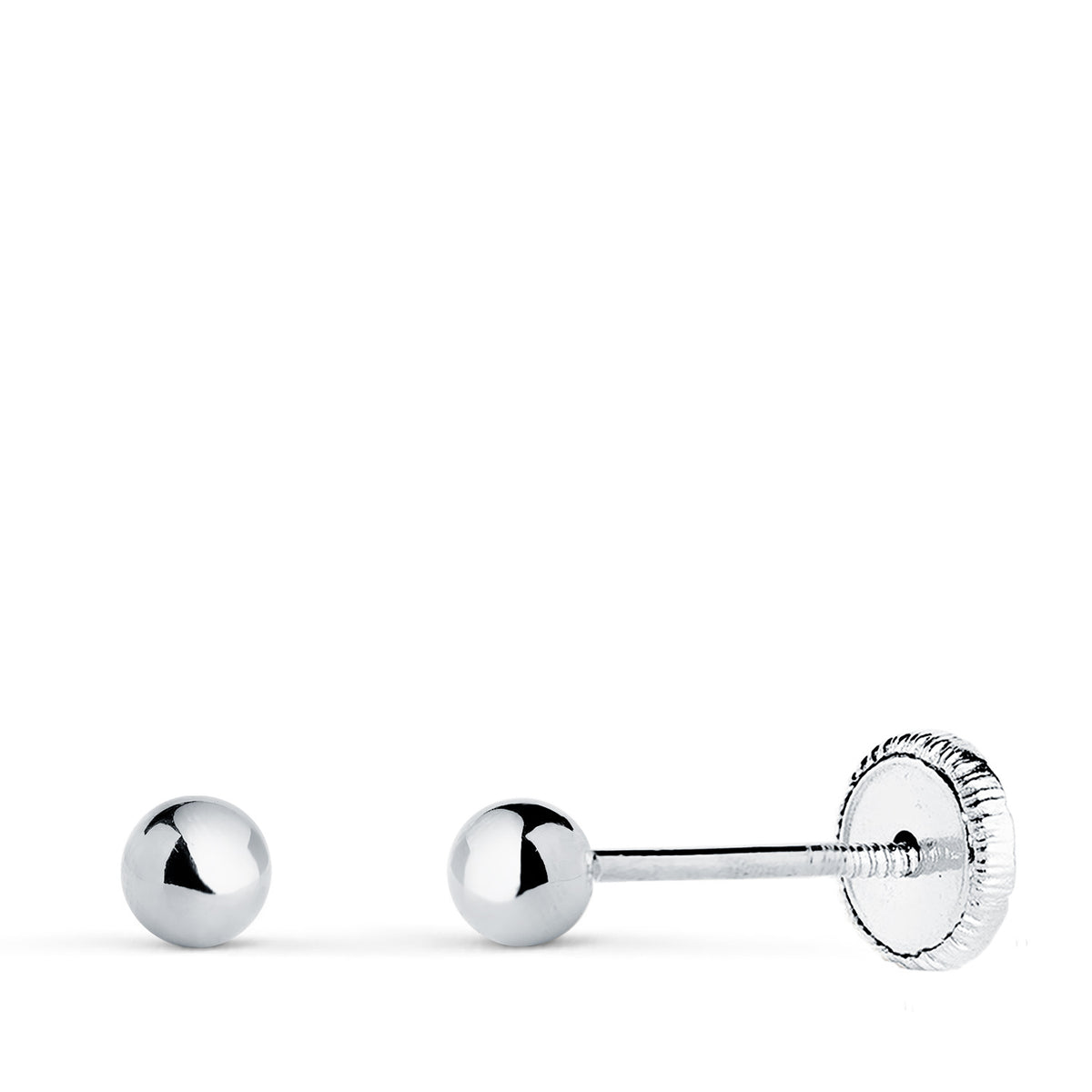 Pendientes Bola Lisa Brilla Hueca. Ancho: 3 mm. Cierre Tuerca de oro blanco 18K