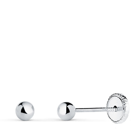 Pendientes Bola Lisa Brilla Hueca. Ancho: 3 mm. Cierre Tuerca de oro blanco 18K
