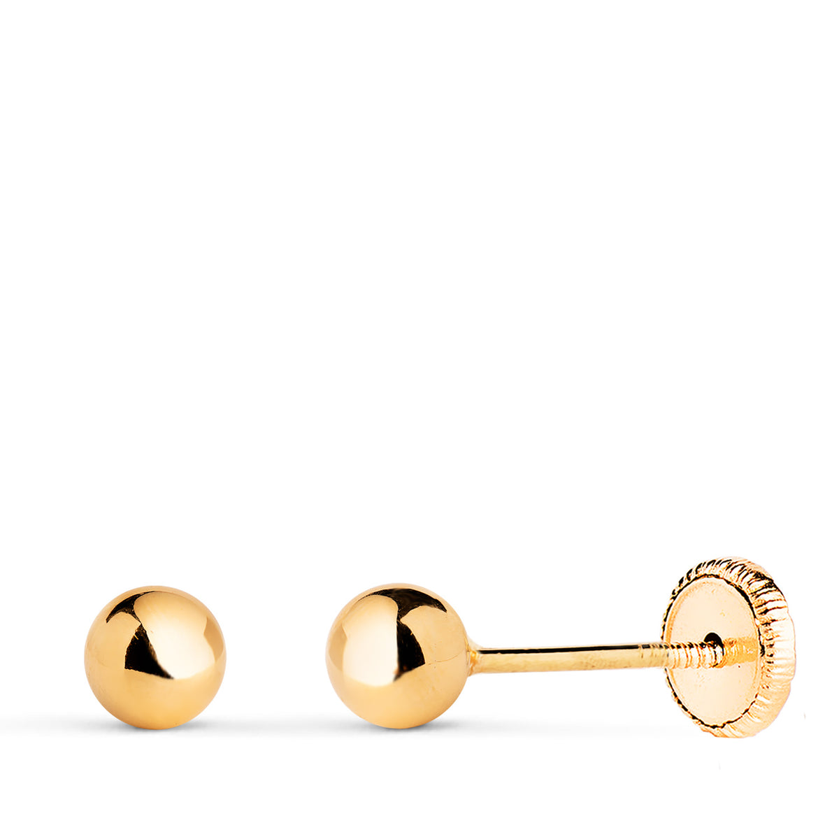 Pendientes Bola Lisa Brilla Hueca. Ancho: 4 mm. Cierre Tuerca de oro amarillo 18K