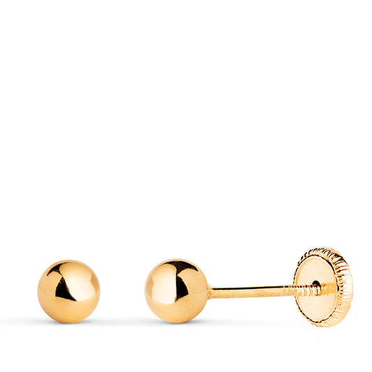 Pendientes Bola Lisa Brilla Hueca. Ancho: 4 mm. Cierre Tuerca de oro amarillo 18K