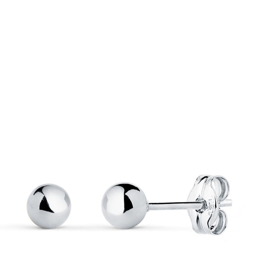 Pendientes Bola Lisa Brilla Hueca. Ancho: 4 mm. de oro blanco 18K