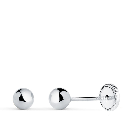 Pendientes Bola Lisa Brilla Hueca. Ancho: 4 mm. Cierre Tuerca de oro blanco 18K