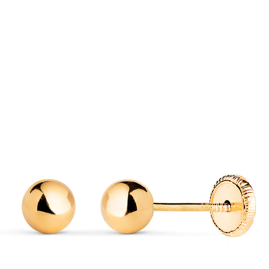 Pendientes Bola Lisa Brilla Hueca. Ancho: 5 mm. Cierre Tuerca de oro amarillo 18K