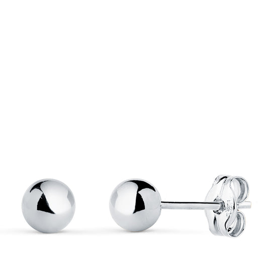 18K PENDIENTES ORO BLANCO BOLA LISA BRILLA HUECA. ANCHO: 5 MM. CIERRE PRESION