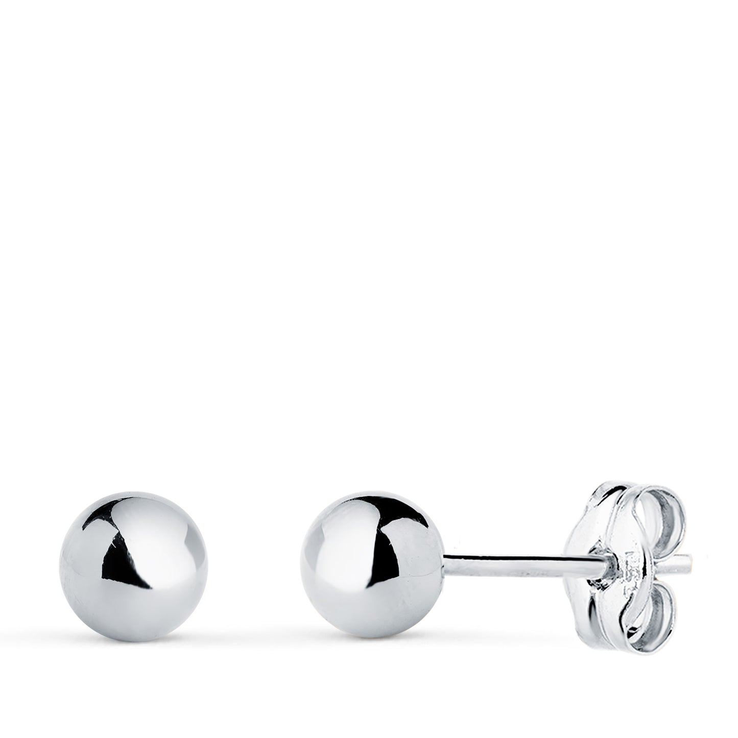 18K PENDIENTES ORO BLANCO BOLA LISA BRILLA HUECA. ANCHO: 5 MM. CIERRE PRESION