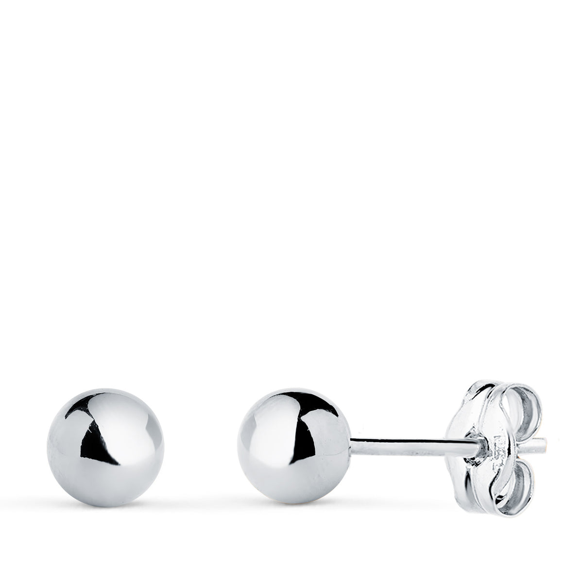 Pendientes Bola Lisa Brilla Hueca. Ancho: 5 mm. de oro blanco 18K