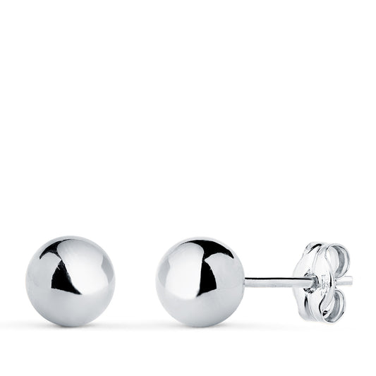 Pendientes Bola Lisa Brilla Hueca. Ancho: 6 mm. de oro blanco 18K