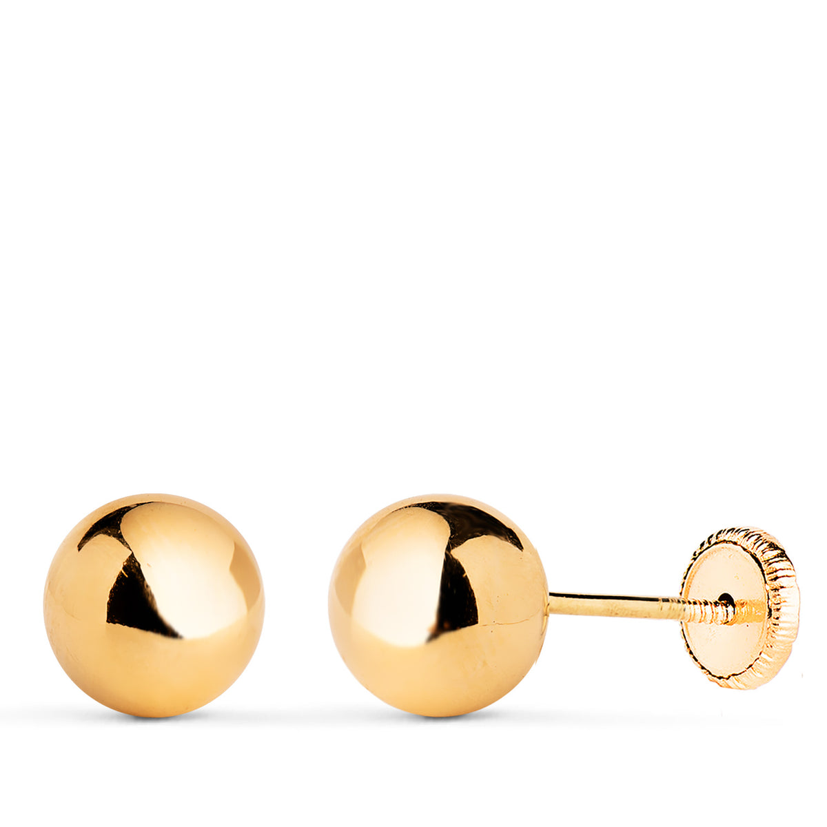 Pendientes Bola Lisa Brilla Hueca. Ancho: 7 mm. Cierre Tuerca de oro amarillo 18K