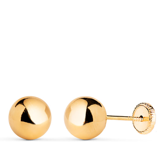 Pendientes Bola Lisa Brilla Hueca. Ancho: 7 mm. Cierre Tuerca de oro amarillo 18K