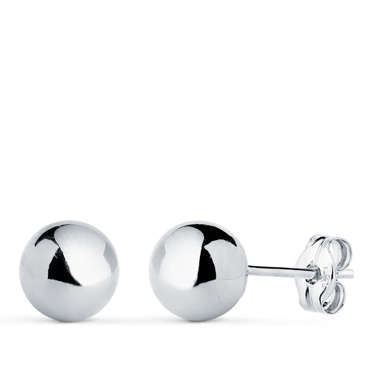 Pendientes Bola Lisa Brilla Hueca. Ancho: 7 mm. de oro blanco 18K
