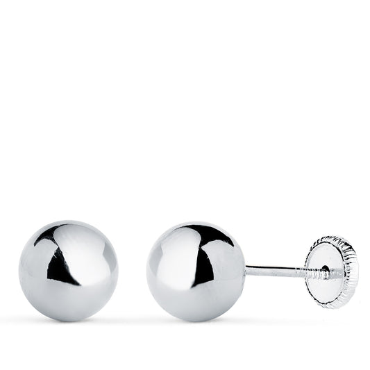 Pendientes Bola Lisa Brilla Hueca. Ancho: 7 mm. Cierre Tuerca de oro blanco 18K